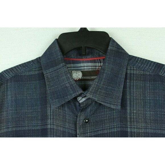 Equilibrio Button Front Shirt Plaid Blue Cotton Men's XL Roll Tab Long Sleeves - Picture 9 of 10
